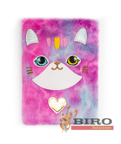 Carnet notițe A5, copertă pufoasă, Cat Face